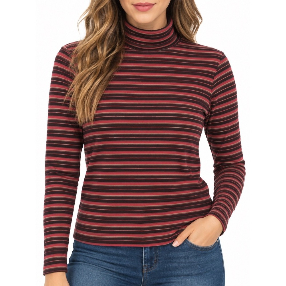 Jones New York Sport Womens Striped Mock Turtleneck Top 100% Cotton XL